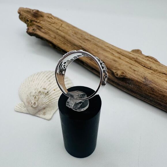 Sterling Silver Sunflower Band Ring, Boho Ring - Picture 3 of 4